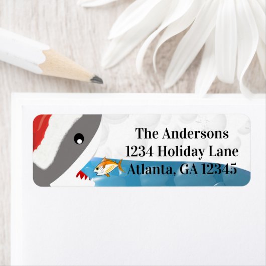 Haai met Santa Hat Vis Kerstmis Retouradres Etiket (Insitu)