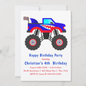 Haai Monster Truck 4de verjaardagsuitnodigingen (Voorkant)