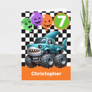 Haai Monster Truck Halloween 7e Verjaardag Kaart