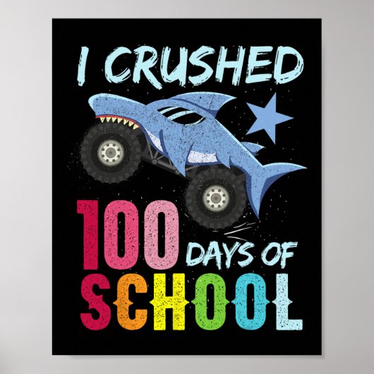 haai monster vrachtwagen 100 dagen van school kled poster (Voorkant)