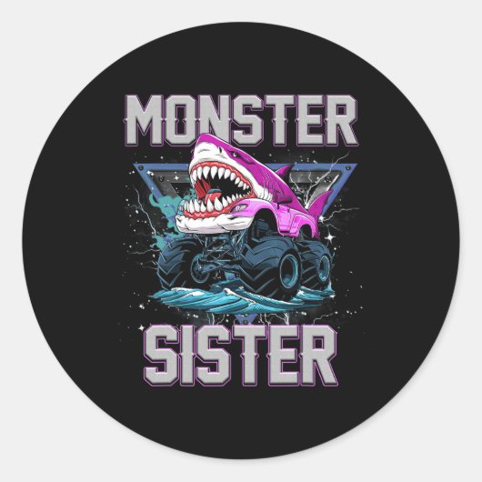 haai monster vrachtwagen zus monster vrachtwagen z ronde sticker (Voorkant)