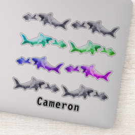 Haai na kleinere vis klei patroon Voeg naam toe Sticker