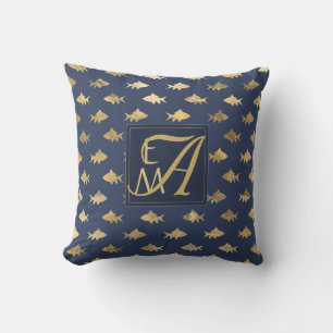 Haai Navy Blauw Goud Monogram Huis Decor Nieuwgetr Kussen