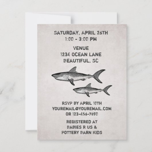 haai oceaan Baby shower strand uitnodiging (Achterkant)