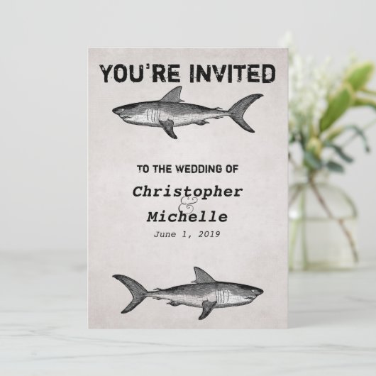  haai oceaan bruiloft uitnodigingen (Staand voorkant)
