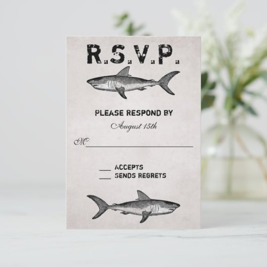  haai ~ Ocean Beach bruiloft RSVP (Staand voorkant)