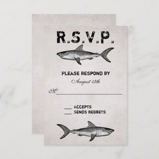  haai ~ Ocean Beach bruiloft RSVP (Voorkant / Achterkant)