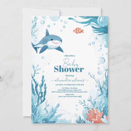 Haai onder het Zee Ocean Animals Baby shower Kaart (Voorkant)