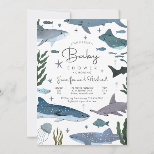 Haai onder het Zee Ocean Animals Baby shower Kaart (Voorkant)
