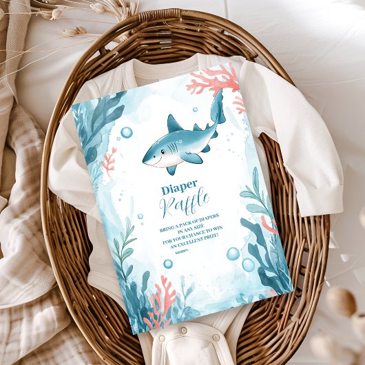 Haai onder het Zee Ocean Animals Diapper Raffle Informatiekaartje