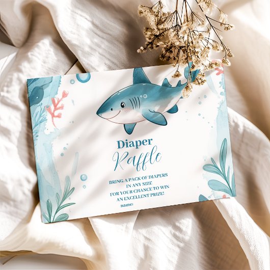 Haai onder het Zee Ocean Animals Diapper Raffle Informatiekaartje