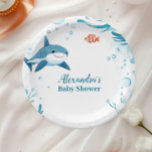 Haai onder het Zee Ocean Animals Papieren Bordje<br><div class="desc">Vaar in een grillig oceaanavontuur met onze Waterverf Whale Under the Zee Paper-Borden. Met een serene waterverf-afbeelding van een speelse walvis die door zachte oceaangolven zwemt, omringd door zachtaardige zeeen zoals zeesterren, zeepaardjes en koraal, brengen deze borden een vleugje nautische elegantie naar uw baby shower. Deze borden zijn ideaal voor...</div>
