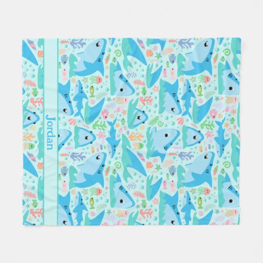 Haai onder het Zee Schattige gepersonaliseerd patr Fleece Deken (Voorkant (Horizontaal))