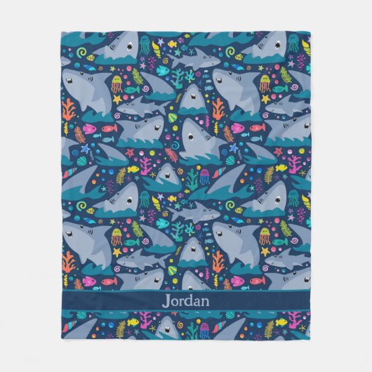Haai onder het Zee Schattige gepersonaliseerd patr Fleece Deken (Voorkant)