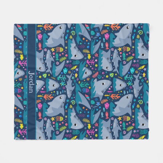 Haai onder het Zee Schattige gepersonaliseerd patr Fleece Deken (Voorkant (Horizontaal))