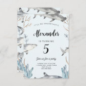 Haai onder het Zee Verjaardagsuitnodiging Kinder Kaart (Voorkant / Achterkant)