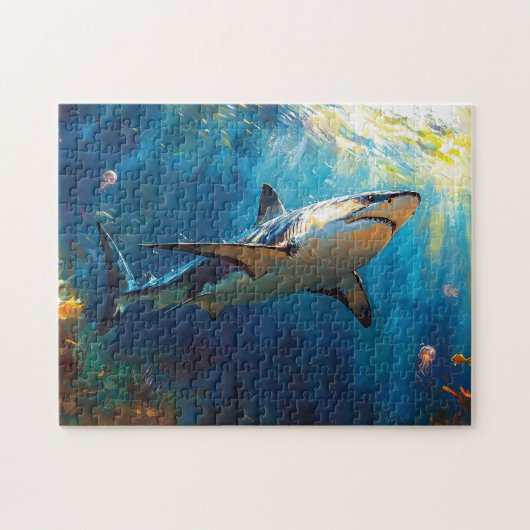 haai onder water met kwallen legpuzzel (Horizontaal)