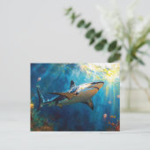 Haai onder water omringd door kwallen briefkaart (Staand voorkant)