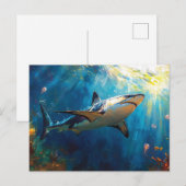 Haai onder water omringd door kwallen briefkaart (Voorkant / Achterkant)