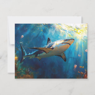 Haai onder water omringd door kwallen briefkaart
