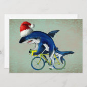Haai op de fiets met Santa Hat Feestdagenkaart (Voorkant / Achterkant)