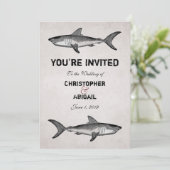  haai paar bestemming strand bruiloft kaart (Staand voorkant)