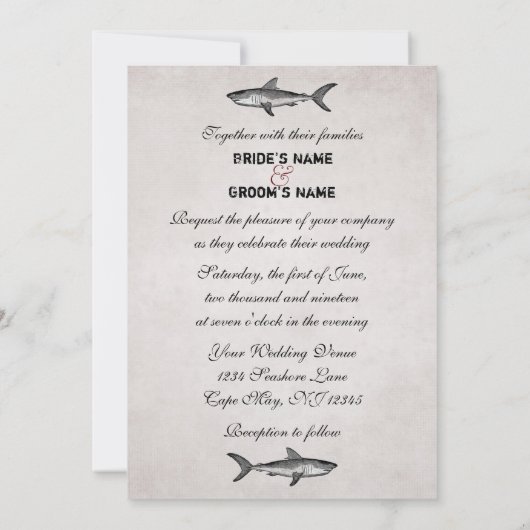  haai paar bestemming strand bruiloft kaart (Achterkant)