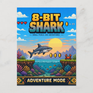 Haai, Retro 8-Bit Pixelkunst Briefkaart