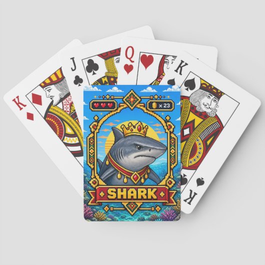 Haai Retro 8-Bit Pixelkunst Pokerkaarten (Achterkant)