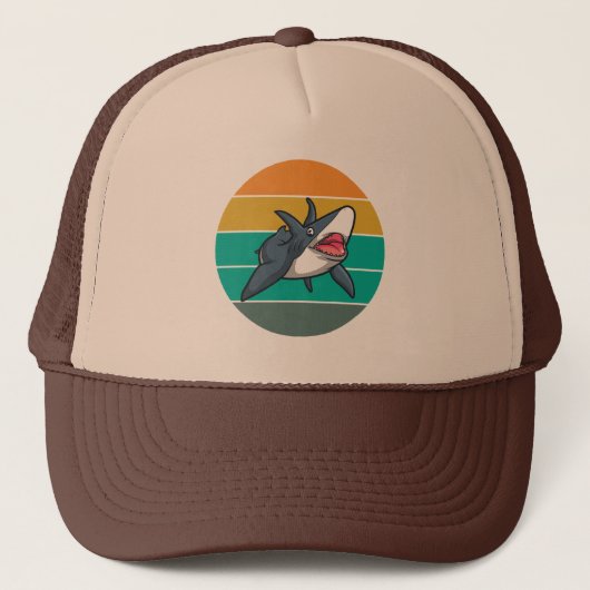 Haai Retro Zonsondergang Zomer Vissen Trucker Pet (Voorkant)