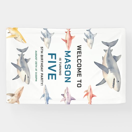 Haai Splash 5e verjaardag | Schattige oceaankinder Spandoek (Horizontaal)