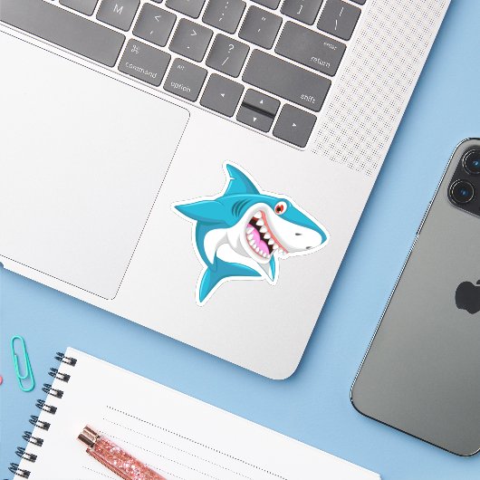 haai Sticker (Laptop met iPhone)