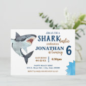 Haai-tastische verjaardagsfeestje haai bash kaart (Staand voorkant)