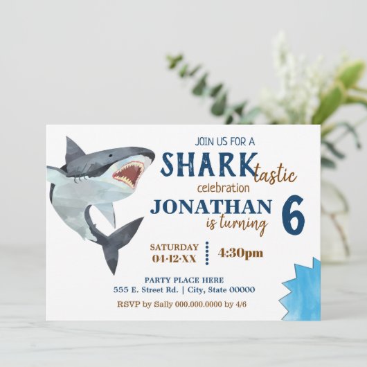Haai-tastische verjaardagsfeestje haai bash kaart (Staand voorkant)
