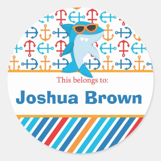 Haai Terug naar School Gepersonaliseerde Ronde Sti Ronde Sticker (Voorkant)