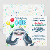 haai thema kinderen verjaardagsfeestje uitnodigen kaart (Voorkant / Achterkant)