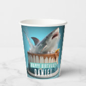 Haai thema verjaardagstaart papieren bekers (Achterkant)