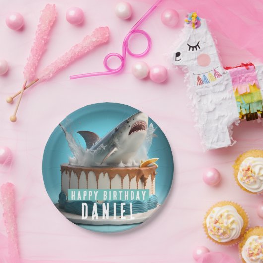 Haai thema verjaardagstaart papieren bordje (Feest)