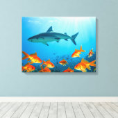 Haai tussen goudvissen canvas afdruk (Insitu (Houten vloer))