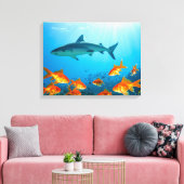 Haai tussen goudvissen canvas afdruk (Insitu (Woonkamer))