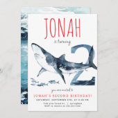 haai tweede verjaardag uitnodiging (Voorkant / Achterkant)