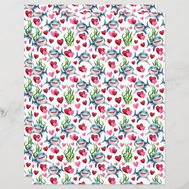 haai-Valentijnse plakboekpapier (Voorkant / Achterkant)