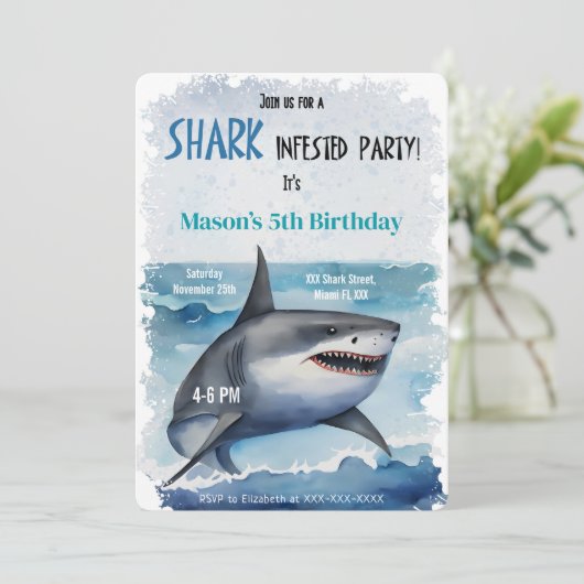Haai van de 5e verjaardag kaart (Staand voorkant)