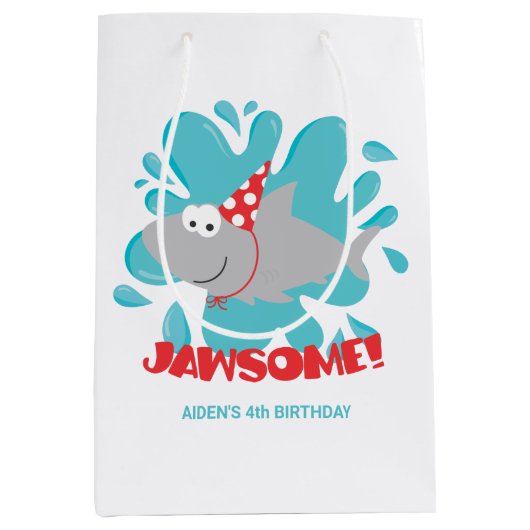 Haai verjaardag geschenk tas medium cadeauzakje (Voorkant)
