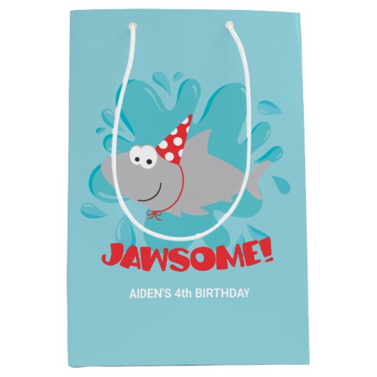 Haai verjaardag geschenk tas medium cadeauzakje (Voorkant)