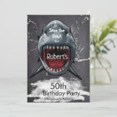 Haai verjaardag Save the Date Shark Attack, (Staand voorkant)