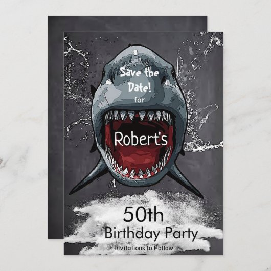 Haai verjaardag Save the Date Shark Attack, (Voorkant / Achterkant)