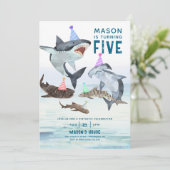 Haai Verjaardag Uitnodiging Pool Party Kids Verjaa (Staand voorkant)