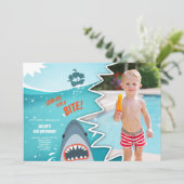 Haai Verjaardag Zwembad party boy Haai Bijt Aas Zw Kaart (Staand voorkant)