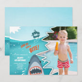 Haai Verjaardag Zwembad party boy Haai Bijt Aas Zw Kaart (Voorkant / Achterkant)